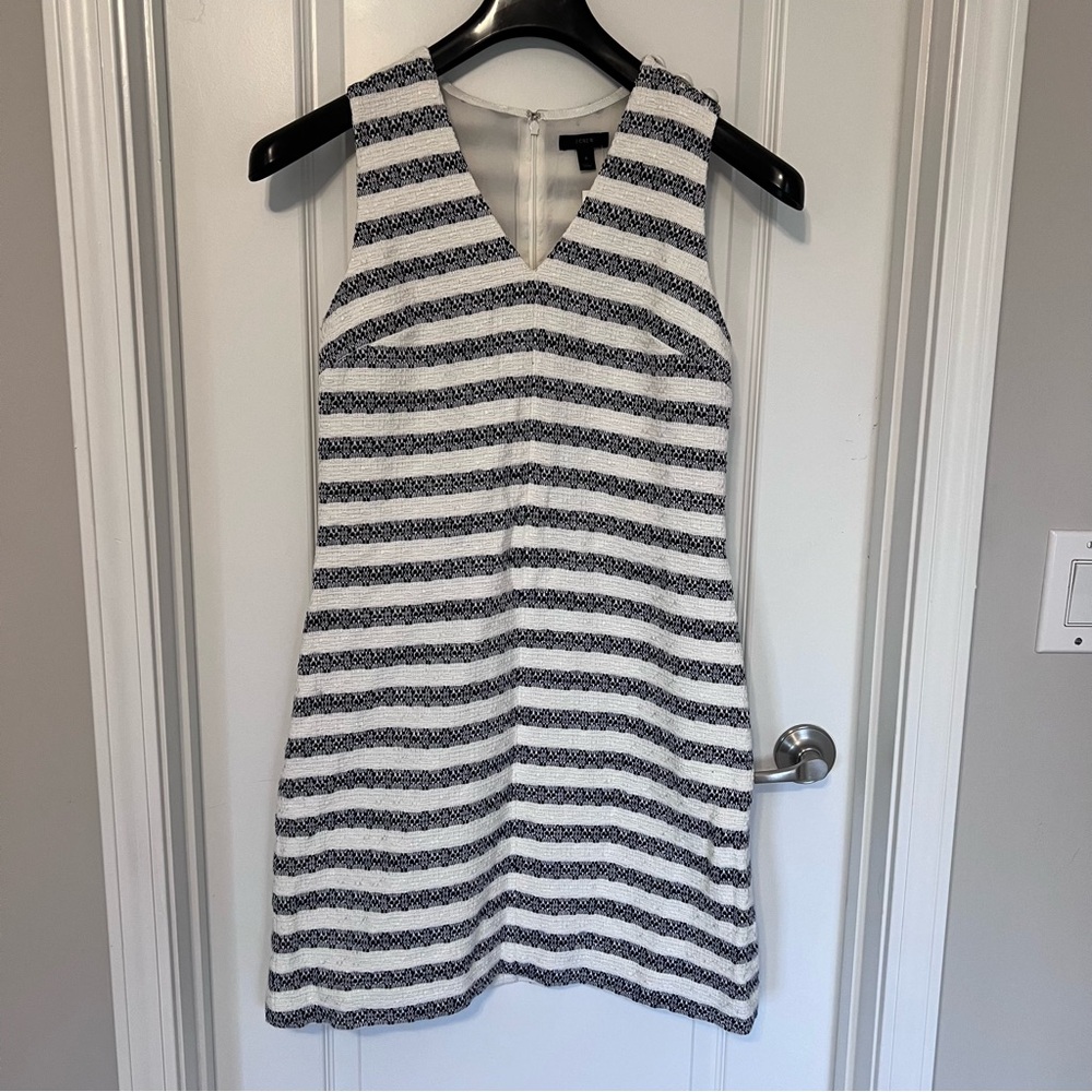 J. Crew Striped V Neck Sheath Tweed Sleeveless Dress